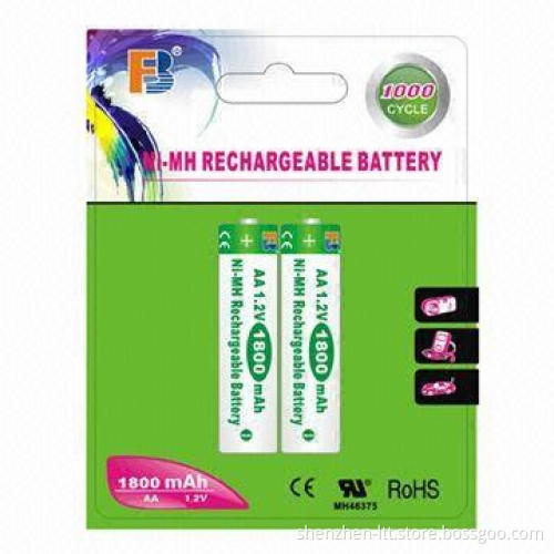NiMH AA 1,800mAh Rechargeable Batteries with Rated Voltage of 1.2V